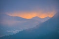 View over valley Ennstal to sunset over mountains Gumpeneck, Hangofen Royalty Free Stock Photo