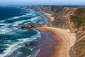 View over west Algarve coast beach popular with surfers Royalty Free Stock Photo