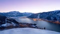 View over Zell am See at night in winter, Austria