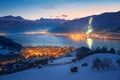 View over Zell am See in winter, Austria