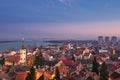 View over Zemun, St. Nicholas Church, Danube and Belgrade during