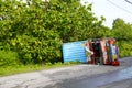 View of an overturned truck at daeng takalia street in the suburbs of Makassar with copy space