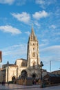 View of Oviedo cathedral in a sunny day. Incidental people. Christmas market in front of the cathedral