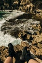 A view of the Pacific Ocean from the cliffs of the Mahaulepu Heritage Trail in Poipu, Kauai, Hawaii, USA