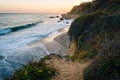 View of the Pacific Ocean and cliffs at sunset, at El Matador St Royalty Free Stock Photo