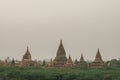 View of Pagodas and temples of Bagan, in Myanmar, formerly Burma, a world heritage site in amusty day during its sunrise