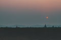 View of Pagodas and temples of Bagan, in Myanmar, formerly Burma, a world heritage site in amusty day during its sunrise