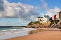 View of painted houses at Tenby,from Castle Beach.