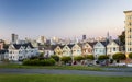 View of Painted Ladies at dusk, Victorian wooden houses, Alamo Square, San Francisco Royalty Free Stock Photo