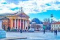 The view on Palace of Art Mucsarnok Kunsthalle through Heroes` Square, Budapest, Hungary Royalty Free Stock Photo