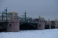 view of the Palace Bridge in Saint Petersburg. View of the Hermitage and the Admiralty. Winter day. Royalty Free Stock Photo