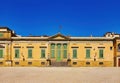 View of Palace of Pitty with garden and skyline of Florence, Italy. Boboli gardens in Florence, a couple walking in an arched path Royalty Free Stock Photo