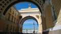 View of Palace square and Alexander column as viewed from the Arch of the General staff in Saint-Petersburg