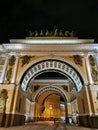 View from Palace Square in St. Petersburg to the arch of the General Staff building in an early winter morning.Triumphal Arch Royalty Free Stock Photo