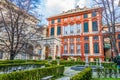 View of the palazzo rosso from a garden situated between palazzo bianco and palazzo doria tursi palace in Genoa, Italy