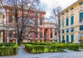 View of the palazzo rosso from a garden situated between palazzo bianco and palazzo doria tursi palace in Genoa, Italy