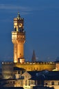 View of The Palazzo Vecchio town hall of Florence in Florence at evening. Tuscany, Italy Royalty Free Stock Photo