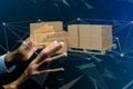 Pallet of carboxes with network connection system - 3d render