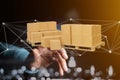 Pallet of carboxes with network connection system - 3d render