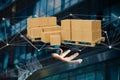 Pallet of carboxes with network connection system - 3d render