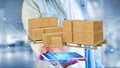 Pallet of carboxes with network connection system - 3d render Royalty Free Stock Photo