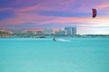 View on Palm Beach at Aruba island at sunset Royalty Free Stock Photo
