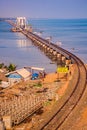 View of Pamban bridge in Rameshwaram. First indian bridge, which connects Pamban island in India.