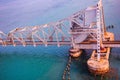 View of Pamban bridge in Rameshwaram. First indian bridge, which connects Pamban island in India.