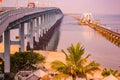 View of Pamban bridge in Rameshwaram. First indian bridge, which connects Pamban island in India. Royalty Free Stock Photo
