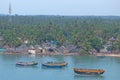 View of Pamban village and boats at Pamban, Rameswaram, Tamilnadu,