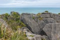 A view of the Pancake Rocks in Paparoa National park, New Zealand Royalty Free Stock Photo