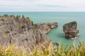 A view of the Pancake Rocks in Paparoa National park, New Zealand Royalty Free Stock Photo