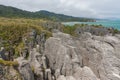 A view of the Pancake Rocks in Paparoa National park, New Zealand Royalty Free Stock Photo