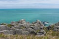 A view of the Pancake Rocks in Paparoa National park, New Zealand Royalty Free Stock Photo