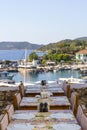 View of the panorama of the Turkish city of Kas from above. Tourist attractions of Turkey and Mediterranean Sea. Travel