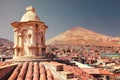 View panoramic of silver mines in Cerro Rico mountain from San Francisco church in Potosi, Bolivia