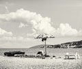 View from the Pantan beach in Trogir to the Ciovo island, colorless Royalty Free Stock Photo