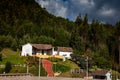 View of the Pantano de Vargas Historical House Museum located in Paipa in front of the Lancers memorial sculptural complex