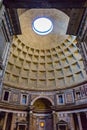 View from the Pantheon entrance to the dome hole /oculus/, Rome, Italy.