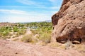 View of Papago park in Phoenix, Arizona from the mountain of the hole in the rock Royalty Free Stock Photo