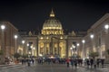 View of the Papal Basilica of St. Peter`s in the Vatican illuminated at night St. Peter`s Cathedral in Rome, Italy Royalty Free Stock Photo