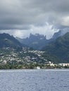 View of Papeete, Tahiti from ocean lagoon