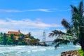 View of the Paravi Duwa Temple Temple on the island. Matara, Sri Lanka