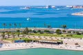 View of Parc de la Mar Park of the Sea, the port and the sea from the terrace of the Cathedral of Santa Maria of Palma Royalty Free Stock Photo