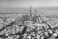 view of Paris with the eiffel tower in the center from the Montparnasse tower. Black and white image. Royalty Free Stock Photo