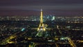 View of Paris and Eiffel Tower from Montparnasse tower timelapse at night, France Royalty Free Stock Photo