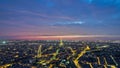 View of Paris and Eiffel Tower from Montparnasse tower timelapse twilight, France Royalty Free Stock Photo