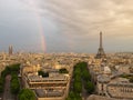 View of Paris France, with the Eiffel Tower, Montparnasse and a Rainbow