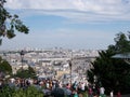 View of Paris from the sacr Coeur mountain and many tourists on the observation deck. August 05, 2009, Paris, France, Europe Royalty Free Stock Photo