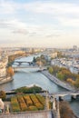 View of Paris skyline, Seine river and bridges seen from the top of Notre Dame cathedral Royalty Free Stock Photo